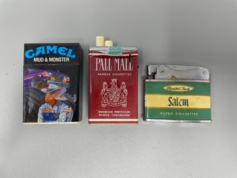 Vintage Lighter Lot Including Camel, Pall Mall And Salem