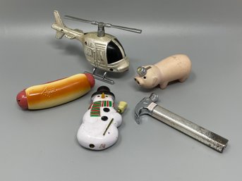 Vintage Lighter Lot Including 'Unique' Pig, Snowman, Hot Dog, Hammer And Helicopter