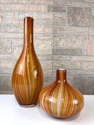 Vintage Art Glass Pinstripe Murano Vases - Venini Style