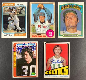 Lot Of (5) 1968-78 AUTOGRAPHED Topps Cards Baseball, Football And Basketball