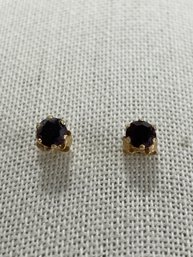 14k Gold & Black Stone Stud Earrings