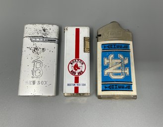 Lot Of Three Vintage Lighters Including Boston Red Sox And NC