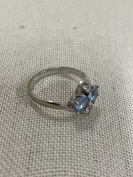 10k White Gold White & Blue Stone Ring