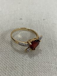14k Gold Pav Diamond & Garnet Heart With Arrow Ring