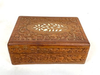 Inlaid Carved Wooden Jewelry Box