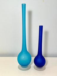Pair Of Vintage Satin Glass Vases