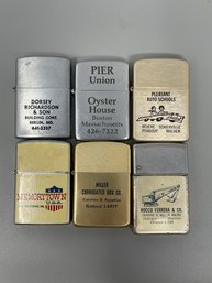 Lot Of Six Vintage Advertising Lighters