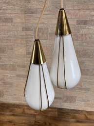 Pair Of Vintage Brass And Ceramic Pendant Lights