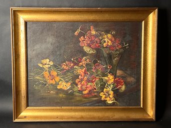 19th Century Pansies In A Vase, Oil On Canvas - Unsigned