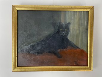 Original Painting Of A Cat On Board Signed Framed