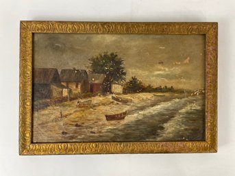 Antique Seaside Landscape Oil Painting On Canvas Framed