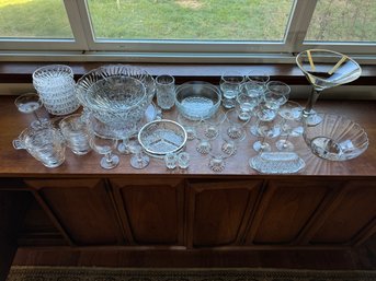 Large Lot Of Vintage Clear Glass And Crystal