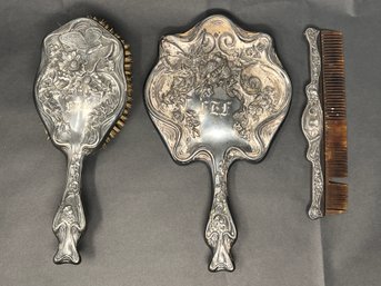 Antique Art Nouveau Floral And Butterfly Motif Vanity Set