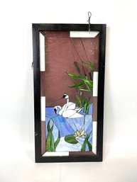 Framed Stained Glass With Swans Wall Decor