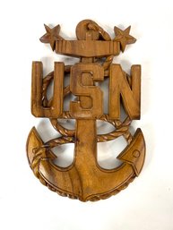 Carved Wooden USN Plaque