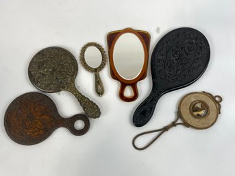 Group Of Antique Hand Mirrors Brass Wood And More Vanity