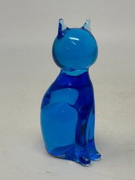 Blue Glass Cat Paperweight Hand Blown