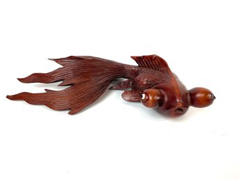 Antique Chinese Hand Carved Rose Wood Koi Fish With Glass Eyes