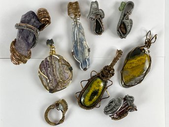 Group Of Artist Made Jewelry Stones Wrapped In Wire