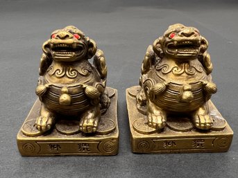 Pair Of Bronze Chinese Foo Dog Statues