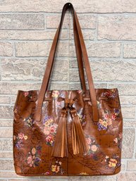Patricia Nash Leather Drawstring Witney Tote In Floral Garden /map Print