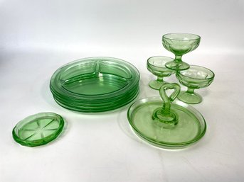 Collection Of Antique Uranium Glass Assorted Pieces