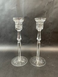 Waterford Crystal Tall Cut Candle Holder Pair