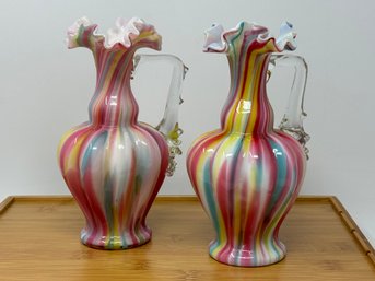 Victorian Cased Rainbow Spatter Glass Jug Vase Lot