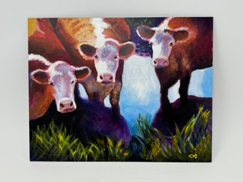 Original Cow Painting On Board Signed