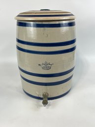 Antique Stoneware Water Cooler 6 Gallon Blue Stripes Crown