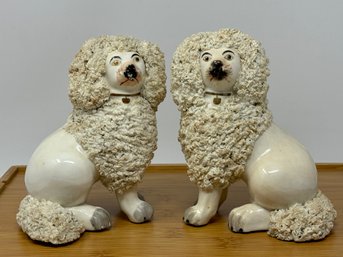 Staffordshire Poodle Figurines Confetti Rice Dog Porcelain Set Of 2