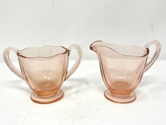 Vintage Pink Depression Glass Sugar And Creamer