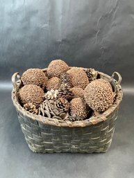 Antique Green Basket Full Of Dried