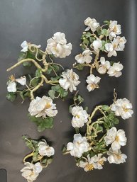 Vintage White Glass Flowers On Branch With Glass Leaves Lot