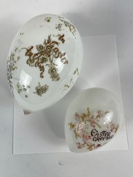 Pair Of Antique Hand Blown Painted Easter Eggs