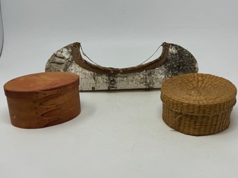 Primitives Lot Pantry Box Basket And Bark Boat