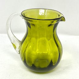 Vintage Handblown Glass Pitcher In Green