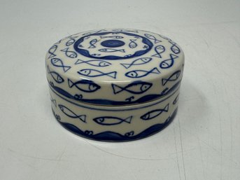 Blue & White Fish Porcelain Trinket Box