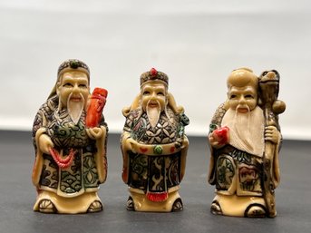 Vintage Set Of 3 Gods Sanxing Chinese Fu Lu Shou Painted Figurines