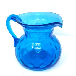 Vintage Blue Pressed  Glass Pitcher