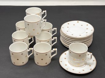 Set Or Czech Demitasse Cups And Saucers White W/ Gold Stars