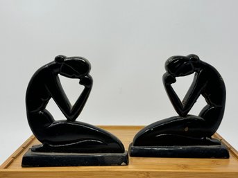 Handcrafted Cast Iron Thinking Woman Figurine Bookends