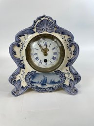 Hand Painted Signed Delft Mantel Clock Porcelain