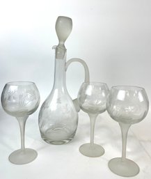 Vintage Etched Glassware With Decanter