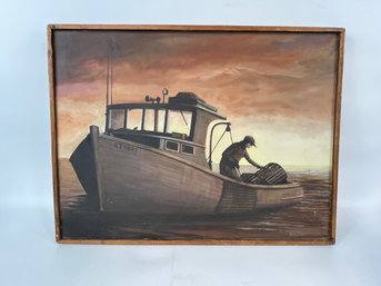 Vintage Fisherman Painting By R.E. West