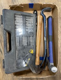 Tray Lot Of Tools W/ Hammers And More