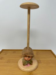 German Antique Doll Head Hat Stand - Papier Mch