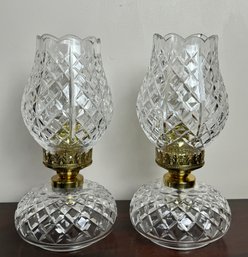 Pair Of Waterford Crystal Tulip Hurricane Lamps