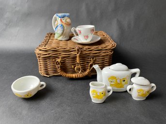 Miniature Porcelain Pieces And Basket