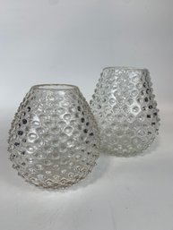 Pair Of Vintage Hand Blown Hobnail Vases